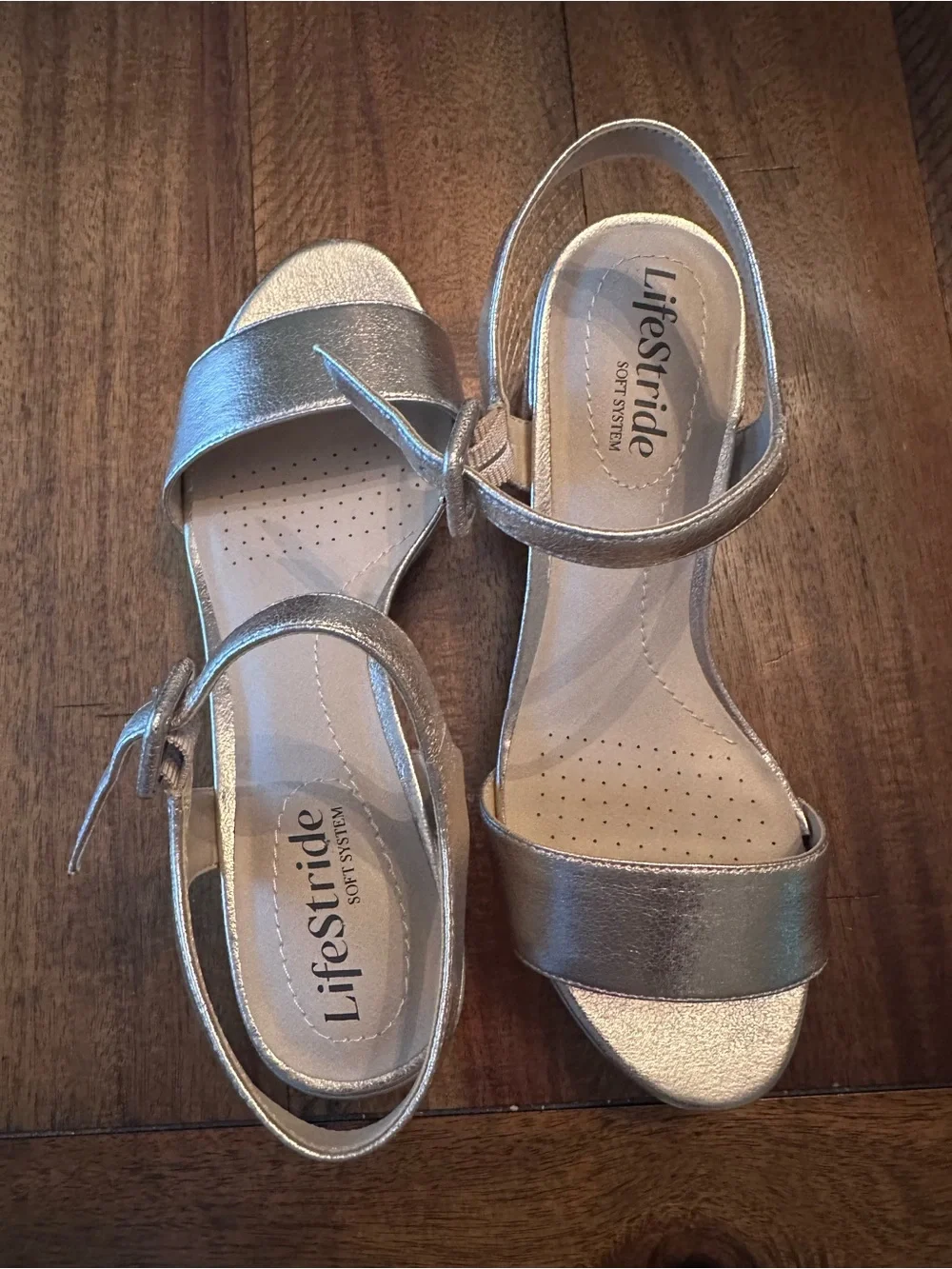 Life Stride Gold Metallic Platform Block Heel Sandals